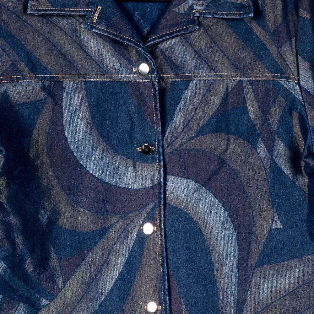 LA 405 Metallic Denim Jean Jacket VTG L Womens Blue Swirls Button Cotton USA - Picture 4 of 7